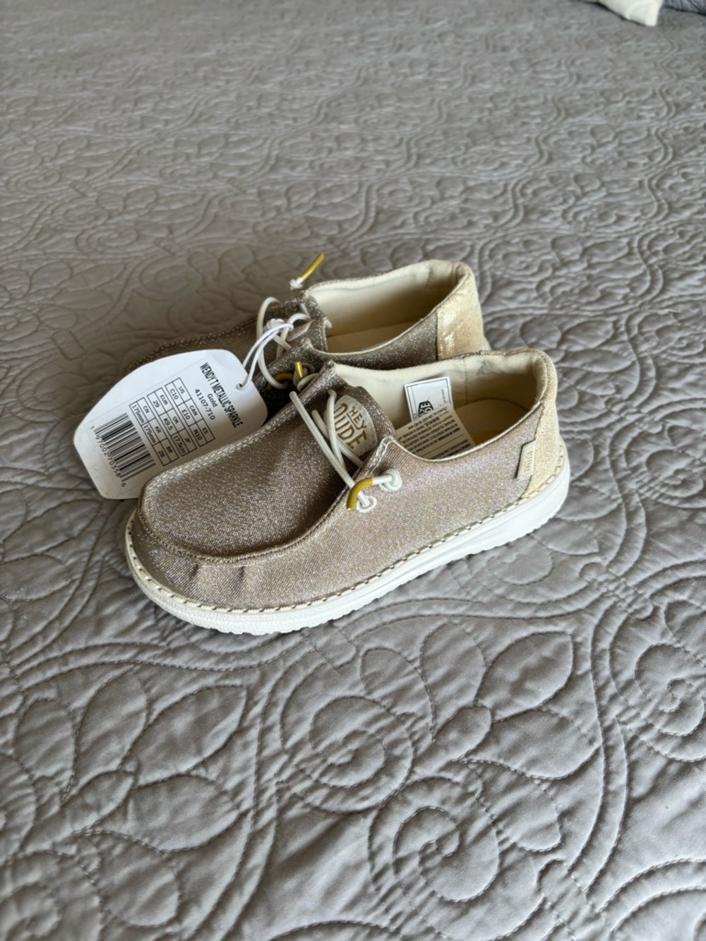 Hey Dude Kids Glitter Slip-On Sneakers in Champagne